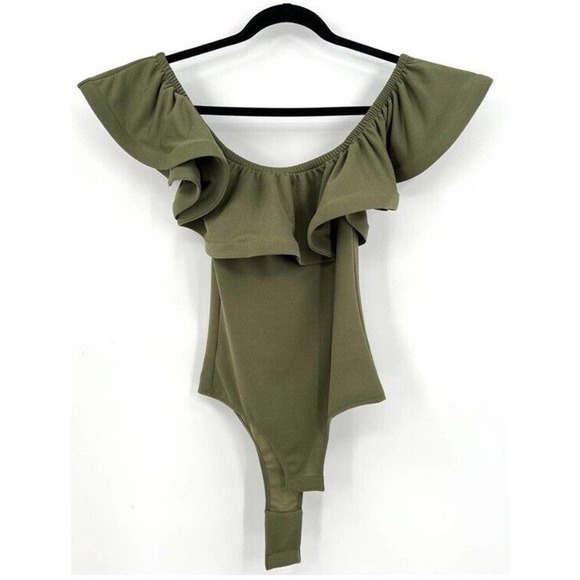 Misa Los Angeles Olive Green Off the Shoulder Ruffle Sleeve Blouse Size XS - Picture 3 of 6